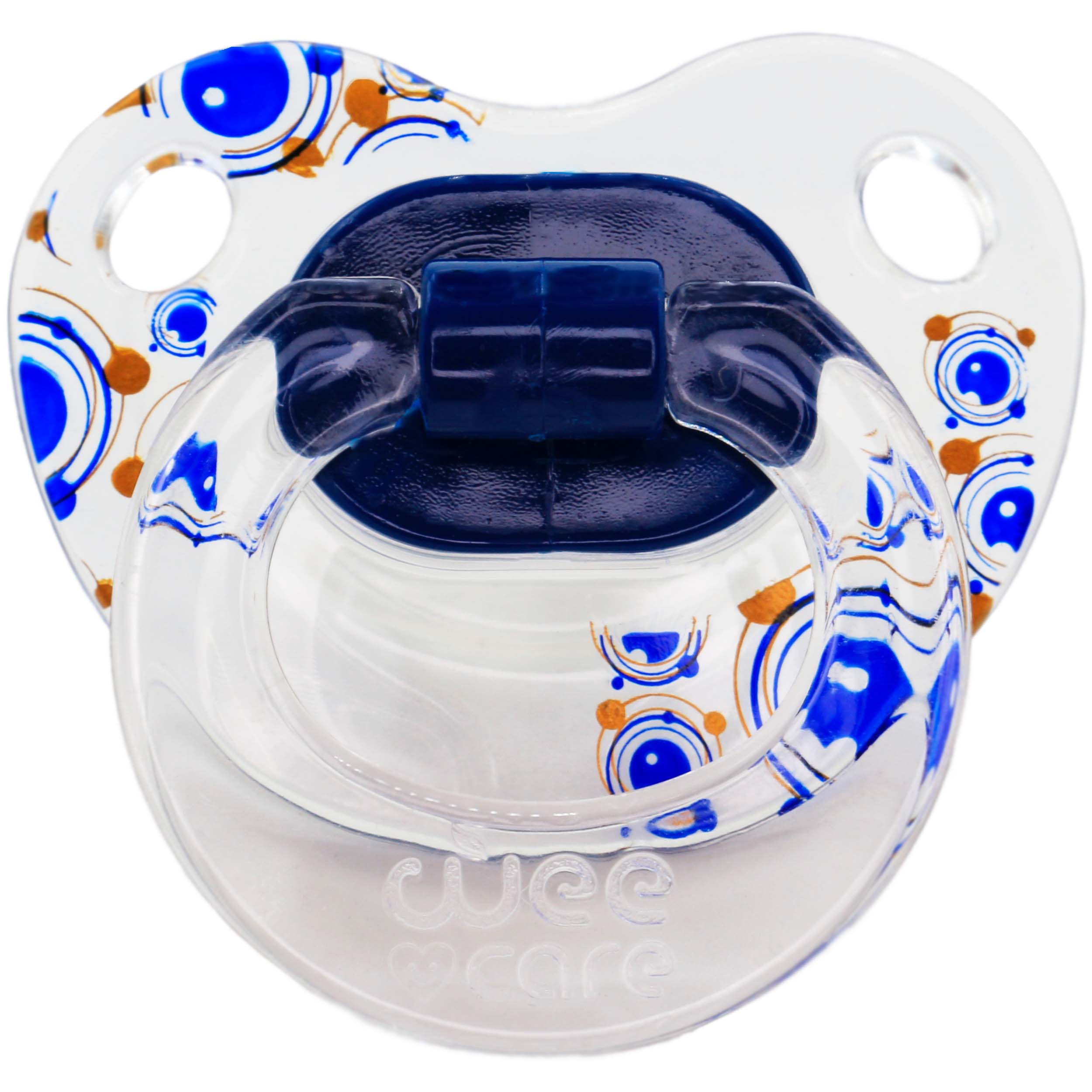 پستانک ارتودنسی وی کر مدل دسته دار شفاف چاپدار happy سایز 6-12 ماه کد P116
