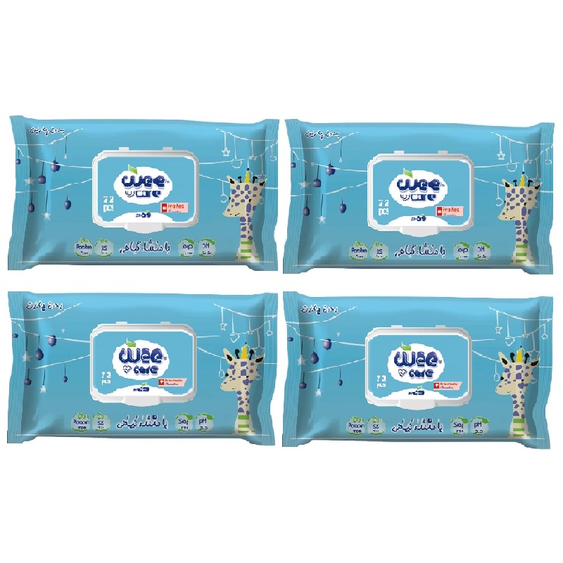 دستمال مرطوب کودک وی کر مدل عصاره جو و روغن پنبه دانه 4 بسته 72 عددی