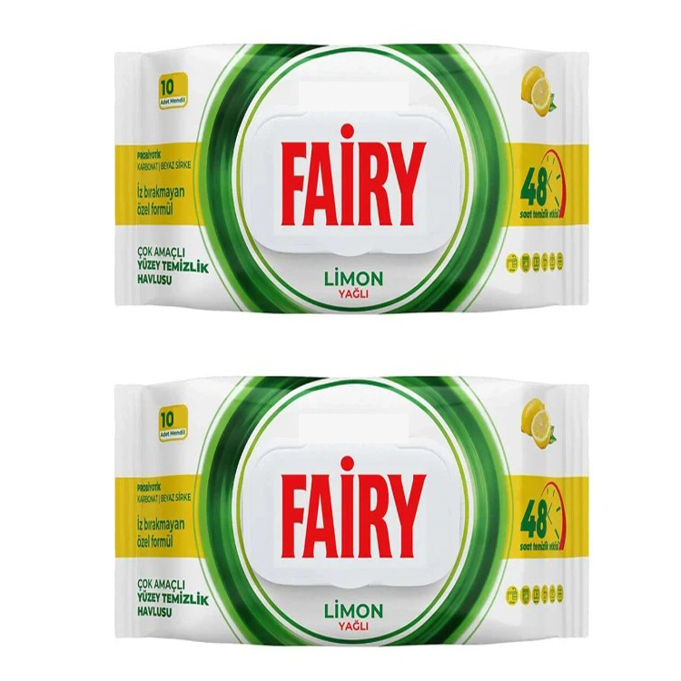 دستمال مرطوب همه کاره تمیزکننده سطوح فیری مدل Limon Yağlı دو بسته 10 عددی
