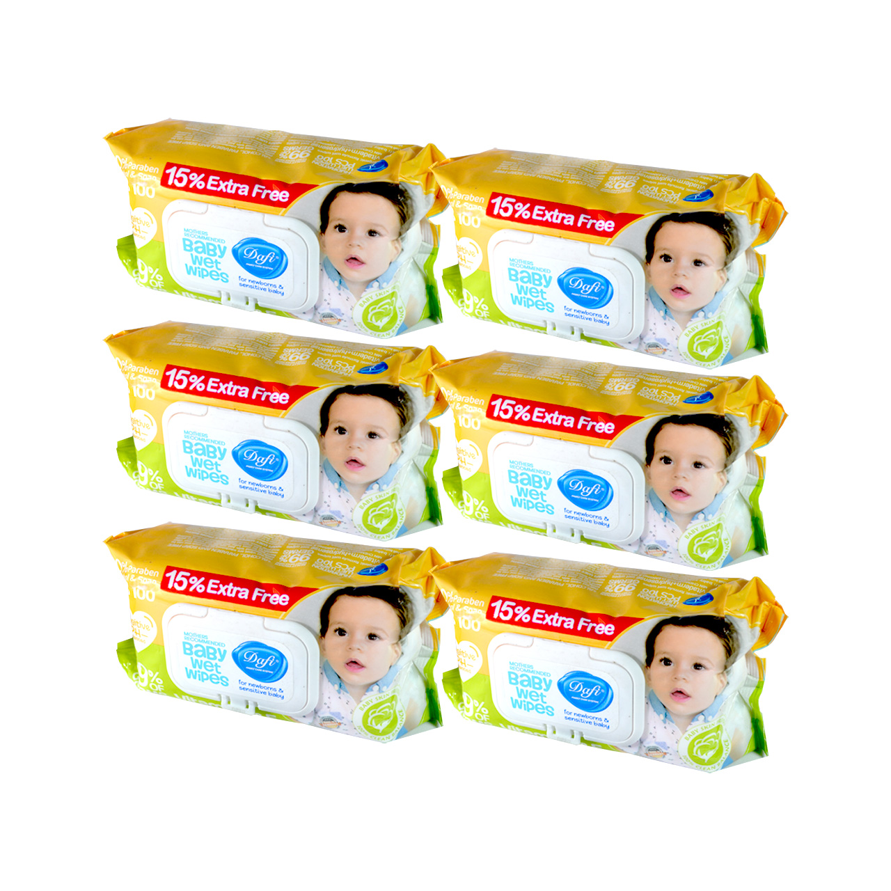 دستمال مرطوب کودک دافی مدل EX1 بسته 100 عددی مجموعه 6 عددی