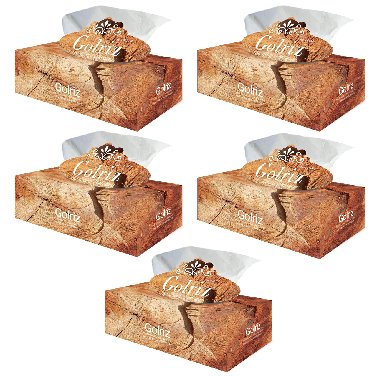 دستمال کاغذی 150 برگ گلریز مدل Wood بسته 5 عددی