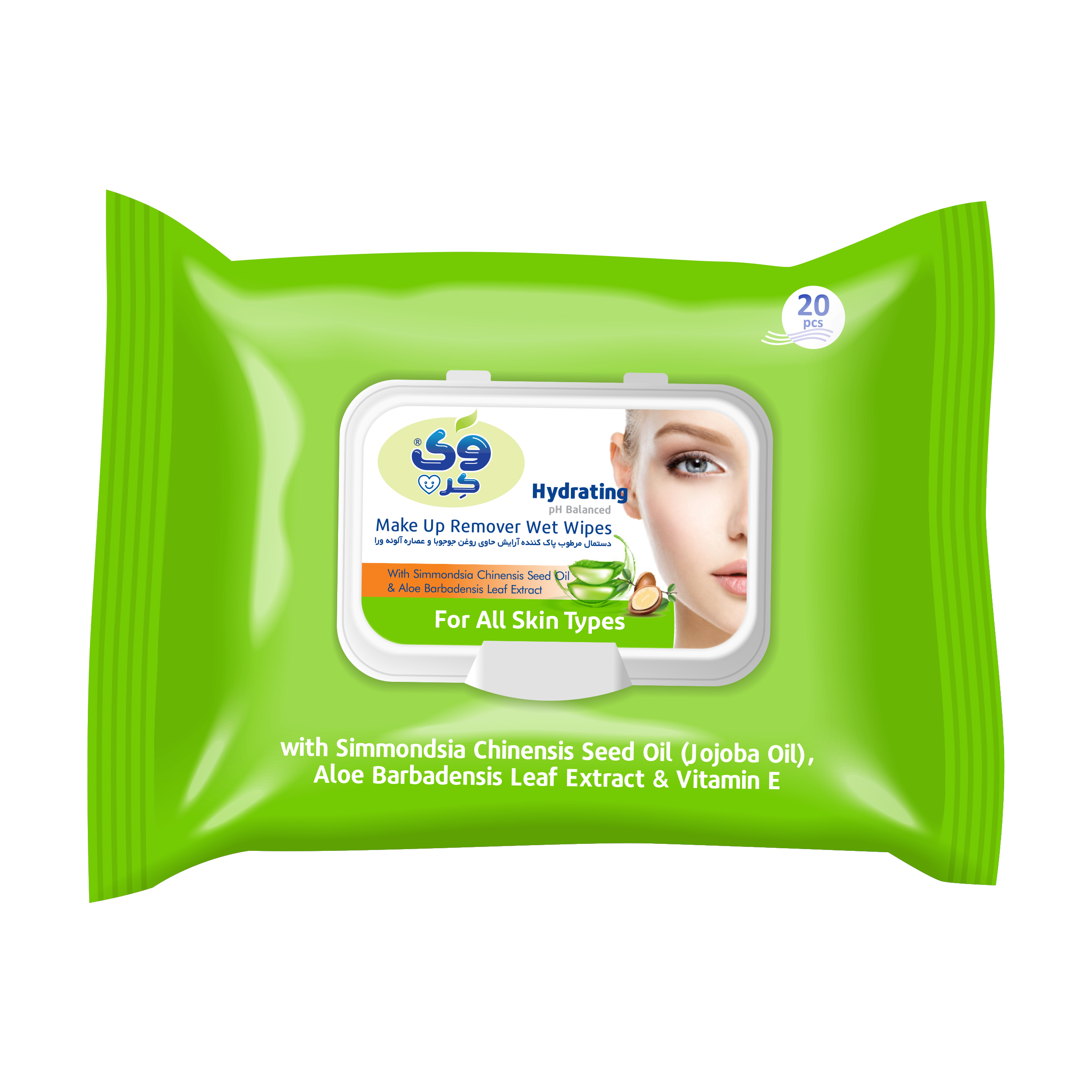 دستمال مرطوب وی کر مدل Aloe Vera -Jojoba بسته 20 عددی