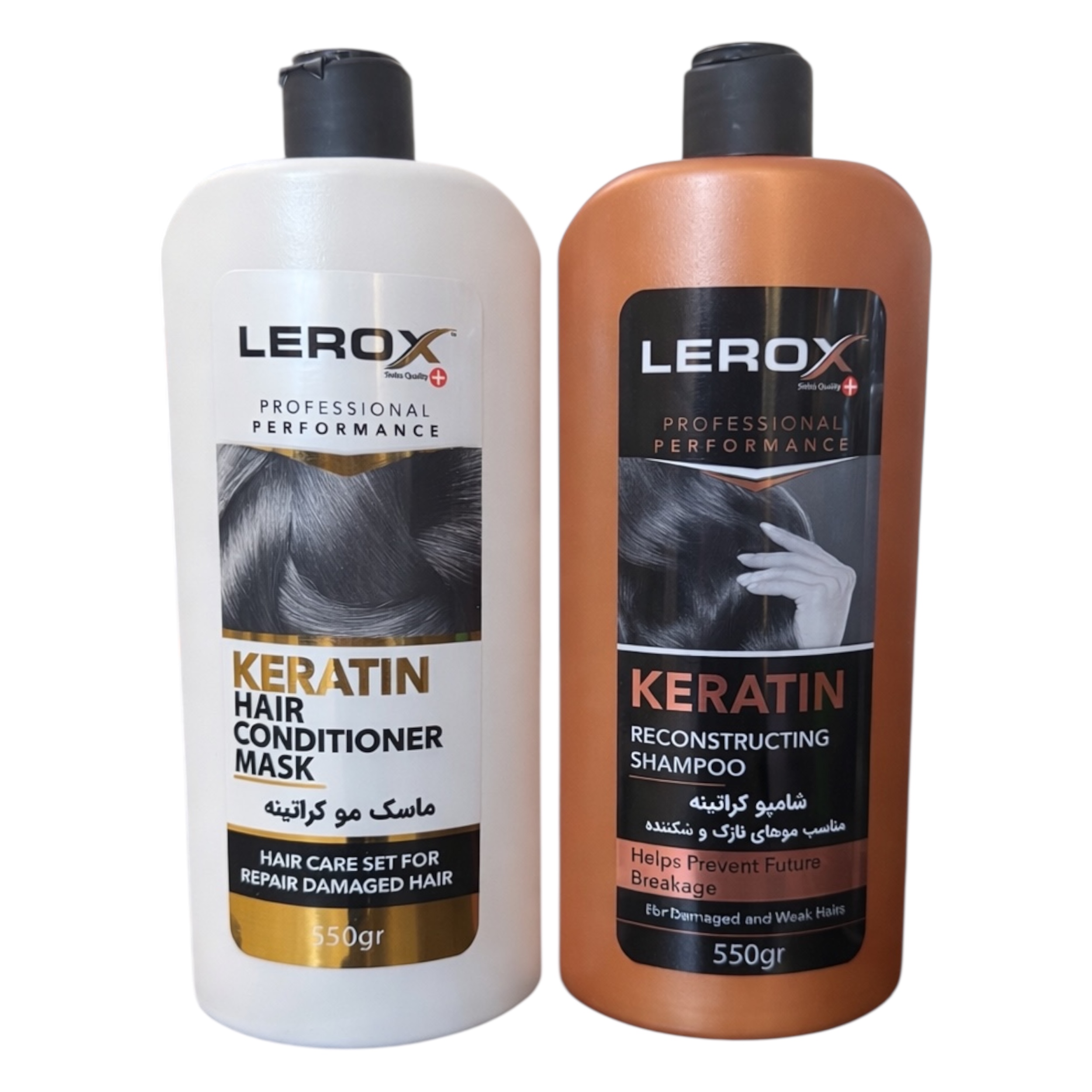 شامپو مو لروکس مدل Keratin مناسب برای موهای شکننده و آسیب دیده وزن 550 گرم به همراه نرم کننده مو لروکس مدل Keratin وزن 550 گرم