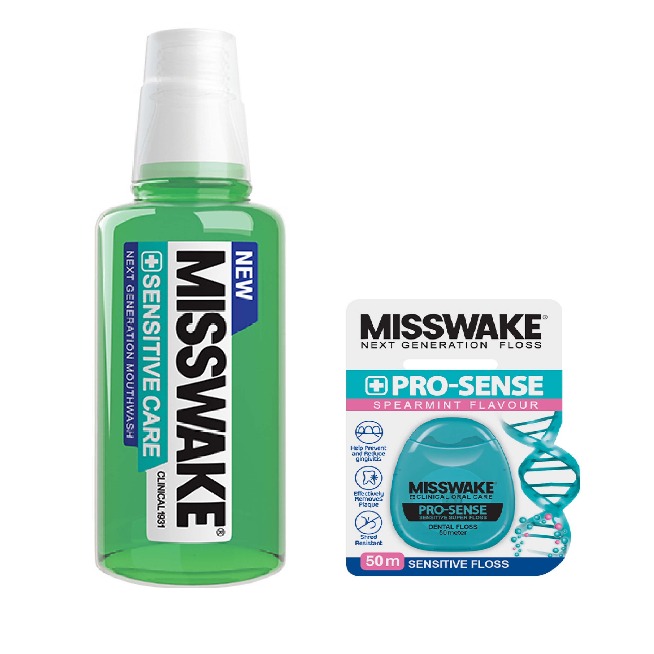 دهان شویه میسویک مدل Sensitive Care حجم 400 میلی لیتر به همراه نخ دندان مدل Pro Sense
