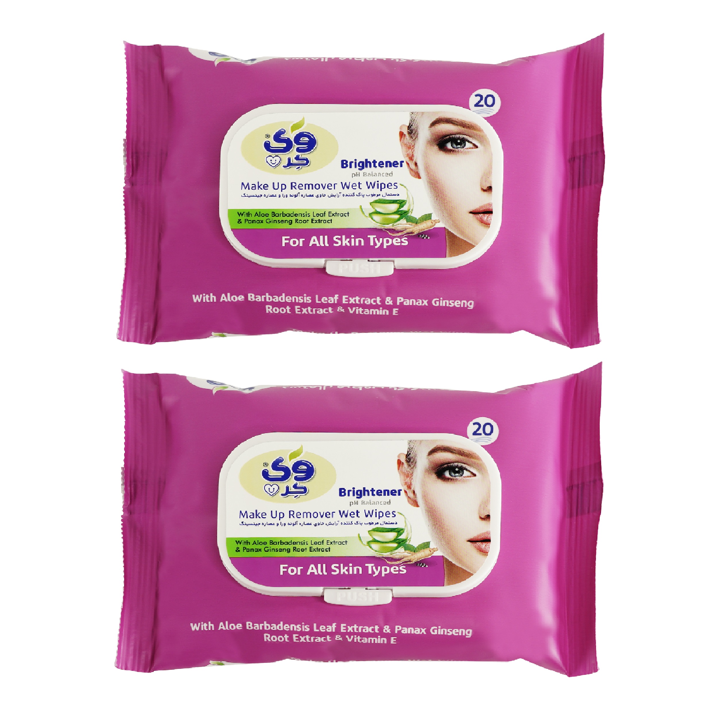 دستمال مرطوب وی کر مدل Ginseng-Aloe Vera دو بسته 20 عددی