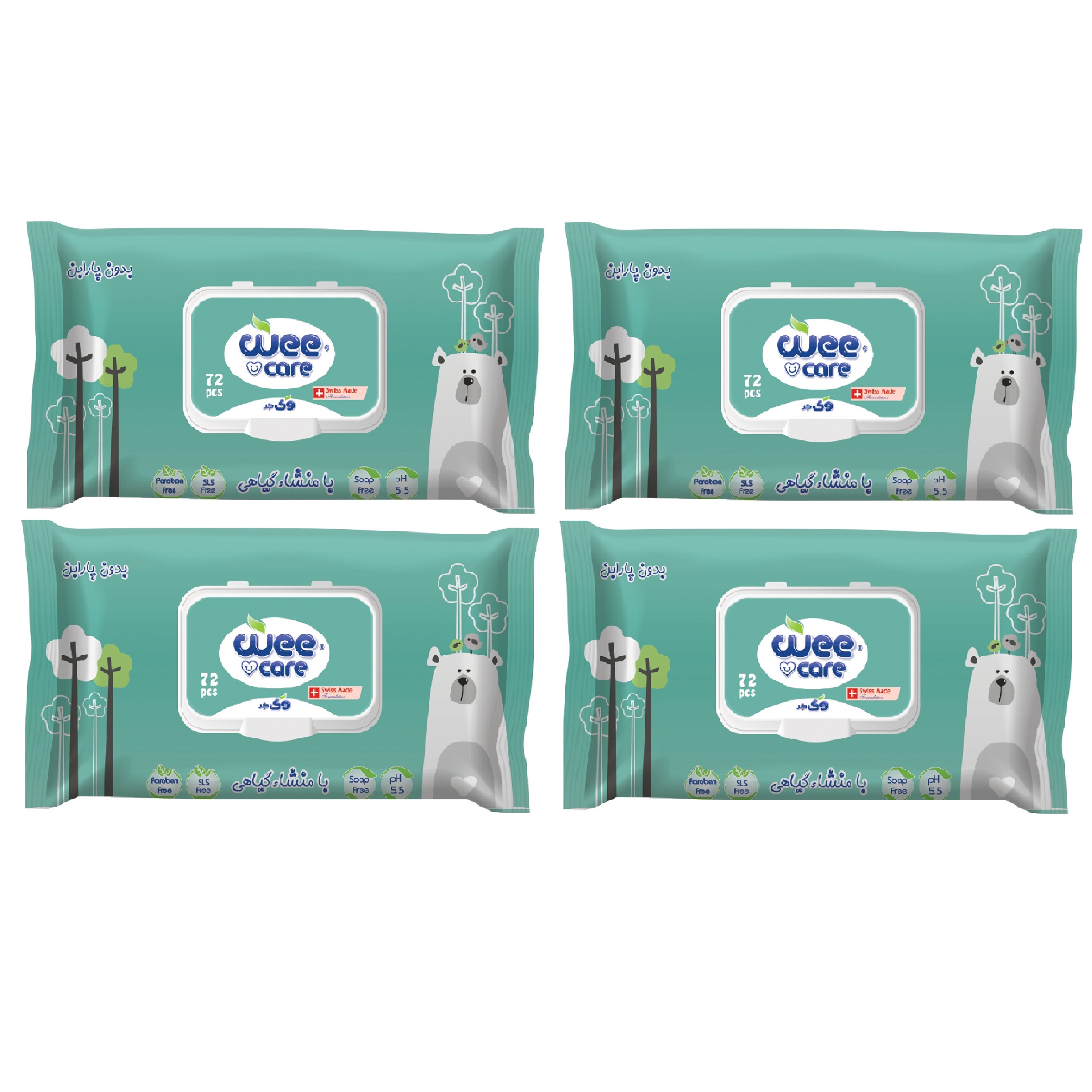 دستمال مرطوب کودک وی کر مدل عصاره آلوئه ورا و روغن زیتون 4 بسته 72 عددی