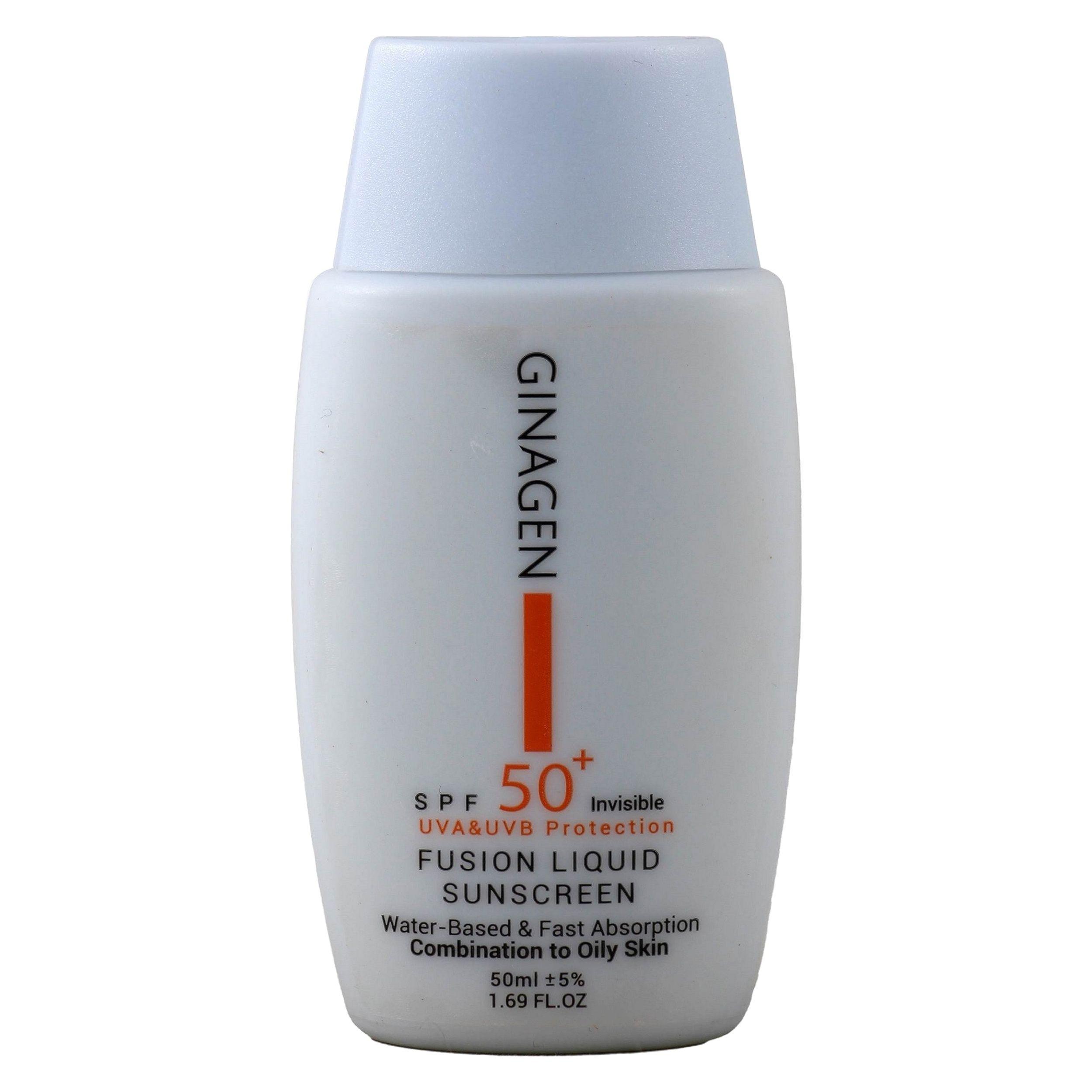 کرم ضد آفتاب بدون رنگ ژیناژن SPF 50 مدل Fusion Liquid ‌مناسب پوست‌های چرب و مختلط حجم 50 میلی‌لیتر