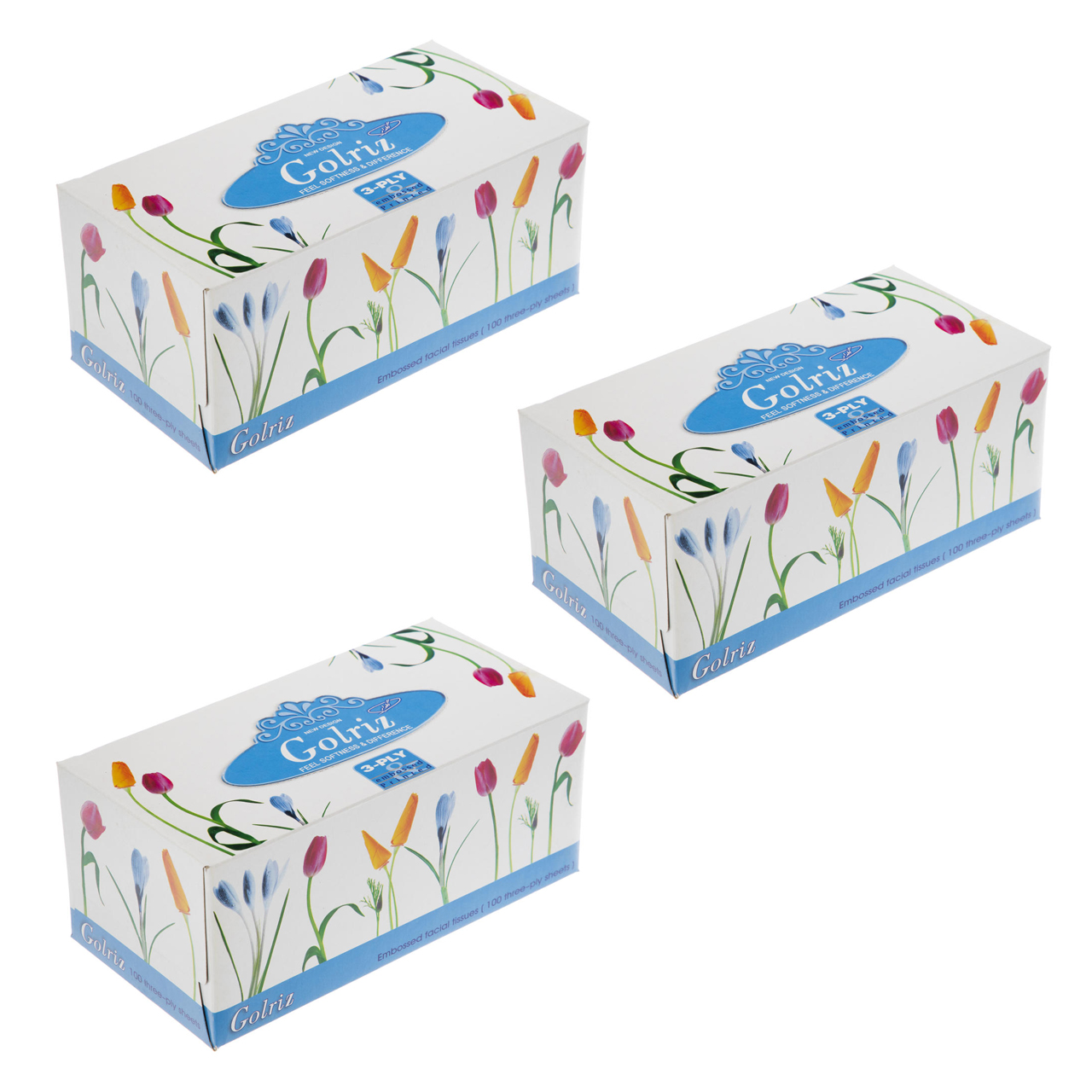 دستمال کاغذی 100 برگ گلریز مدل لاله بسته 3 عددی