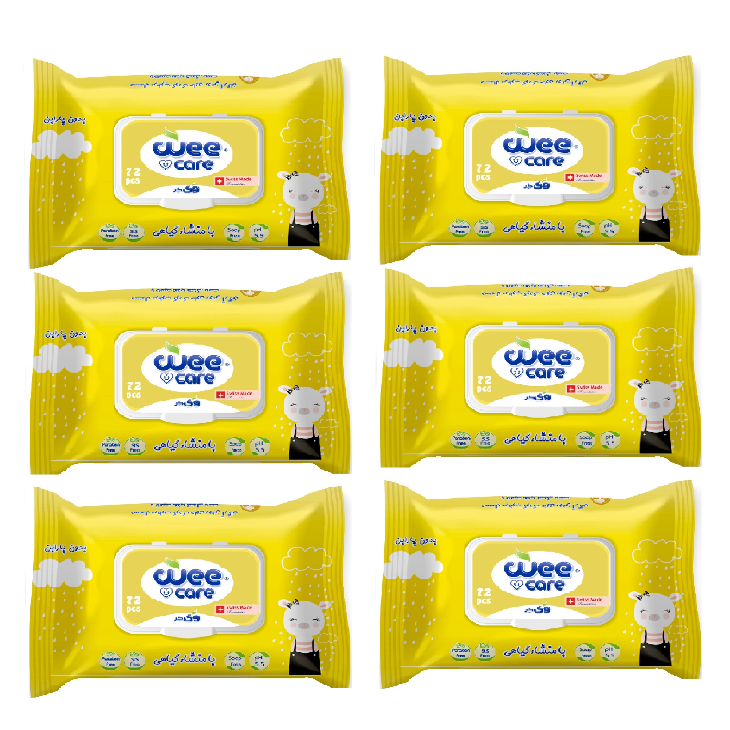 دستمال مرطوب کودک وی کر مدل عصاره عسل و روغن آرگان 6 بسته 72 عددی
