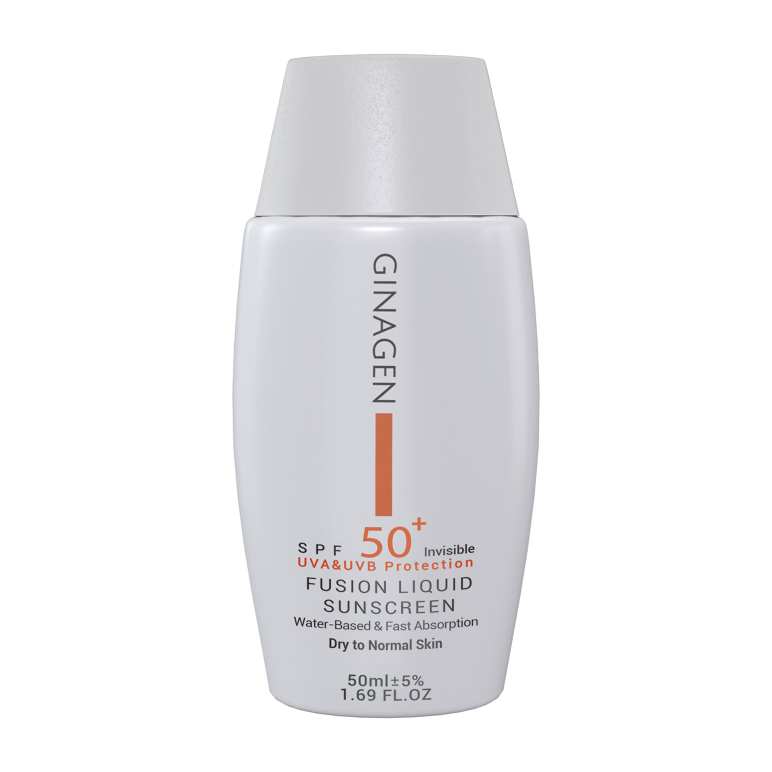 کرم ضد آفتاب بدون رنگ ژیناژن SPF 50 مدل Fusion Liquid ‌مناسب پوست‌های خشک و معمولی حجم 50 میلی‌لیتر
