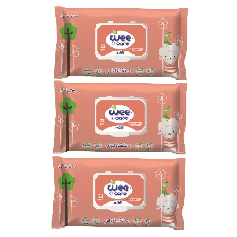 دستمال مرطوب کودک وی کر مدل عصاره جوانه گندم و روغن بادام 3 بسته 72 عددی