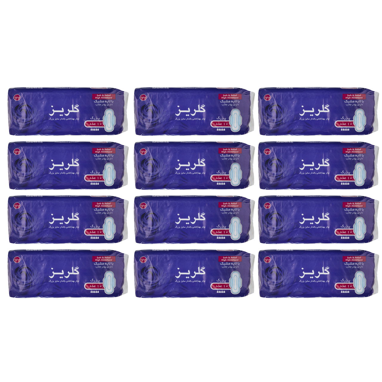 نوار بهداشتی گلریز مدل بالدار مجموعه 12 عددی