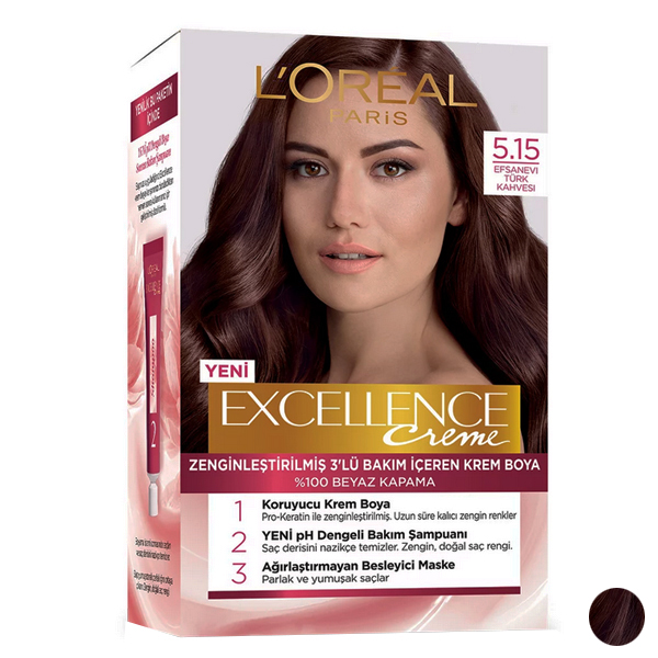 کیت رنگ مو لورآل مدل Excellence شماره 5.15 حجم 48 میلی لیتر رنگ شرابی