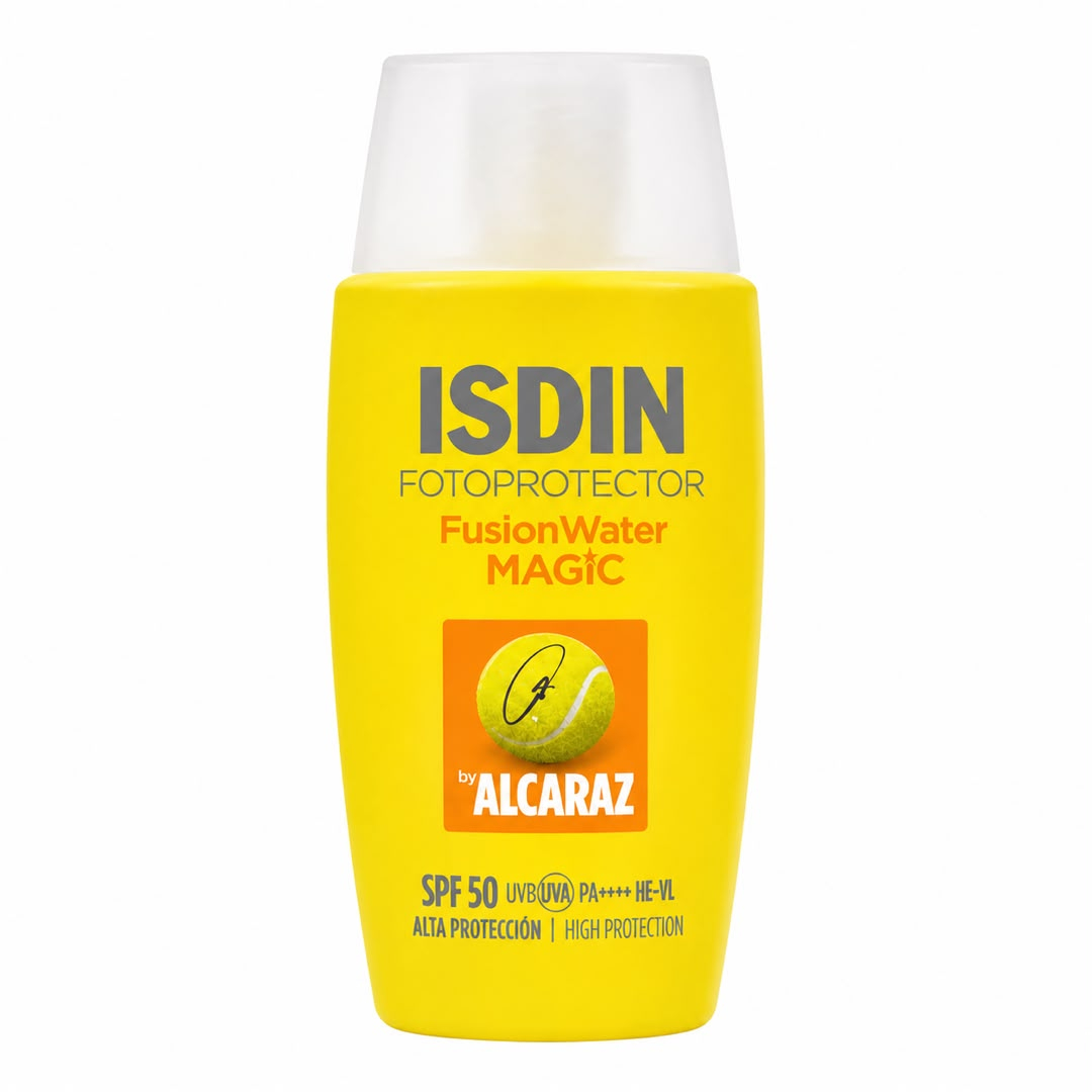 کرم ضد آفتاب بی رنگ صورت ایزدین SPF 50 مدل Fusion Water Magic Alcaraz ‌محافظ در برابر اشعه UVA و UVB مناسب برای انواع پوست حجم 50 میلی‌لیتر