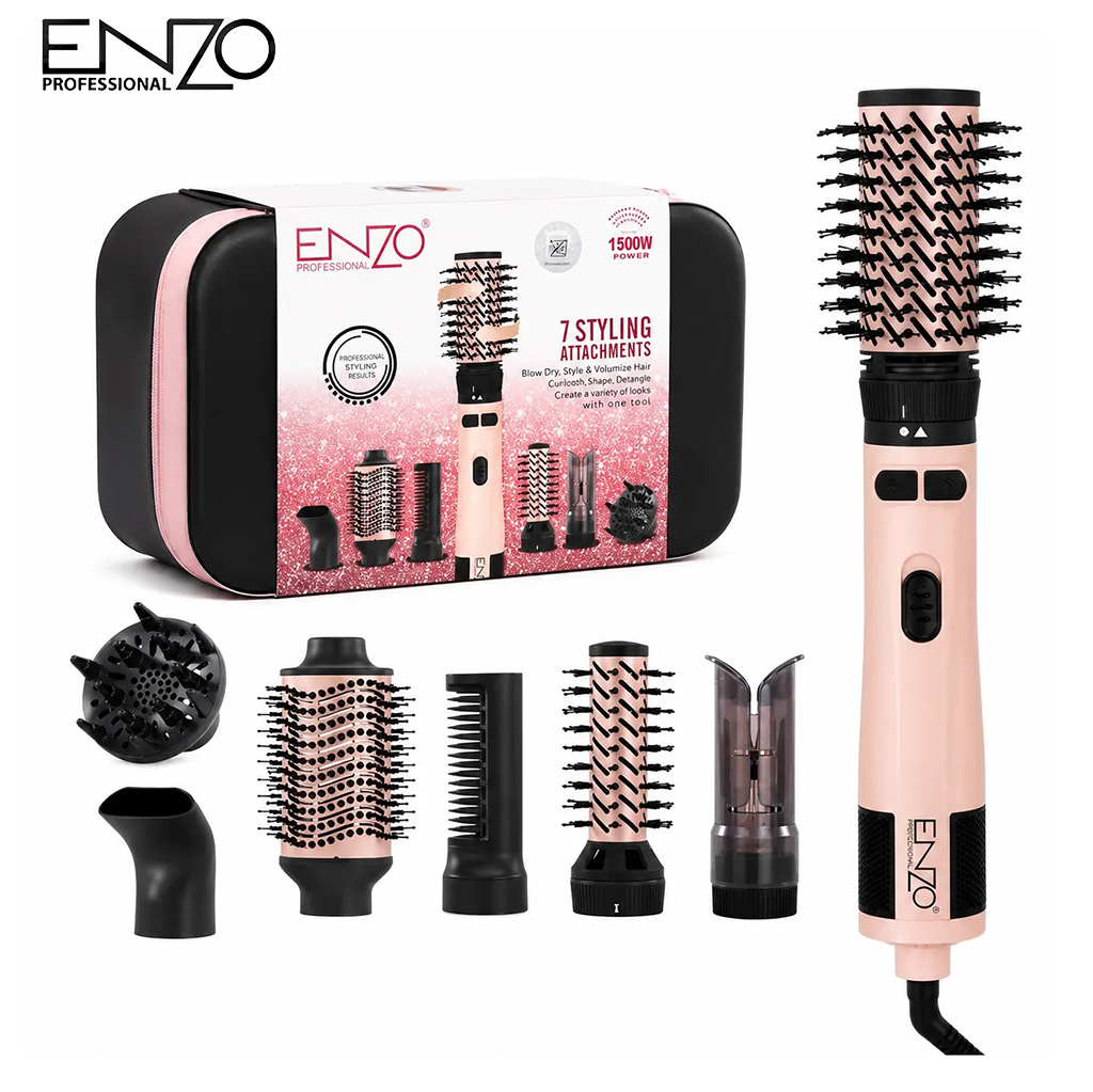 سشوار چرخشی انزو پروفیشینال EN-760A 7in1 مشکی صورتی